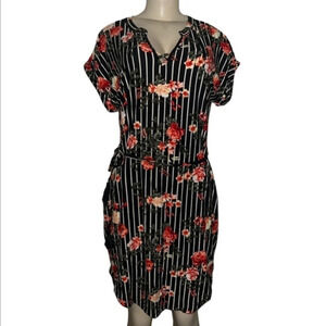 Bobbie Brooks midi cottage core floral dress short sleeves with fringe tie small